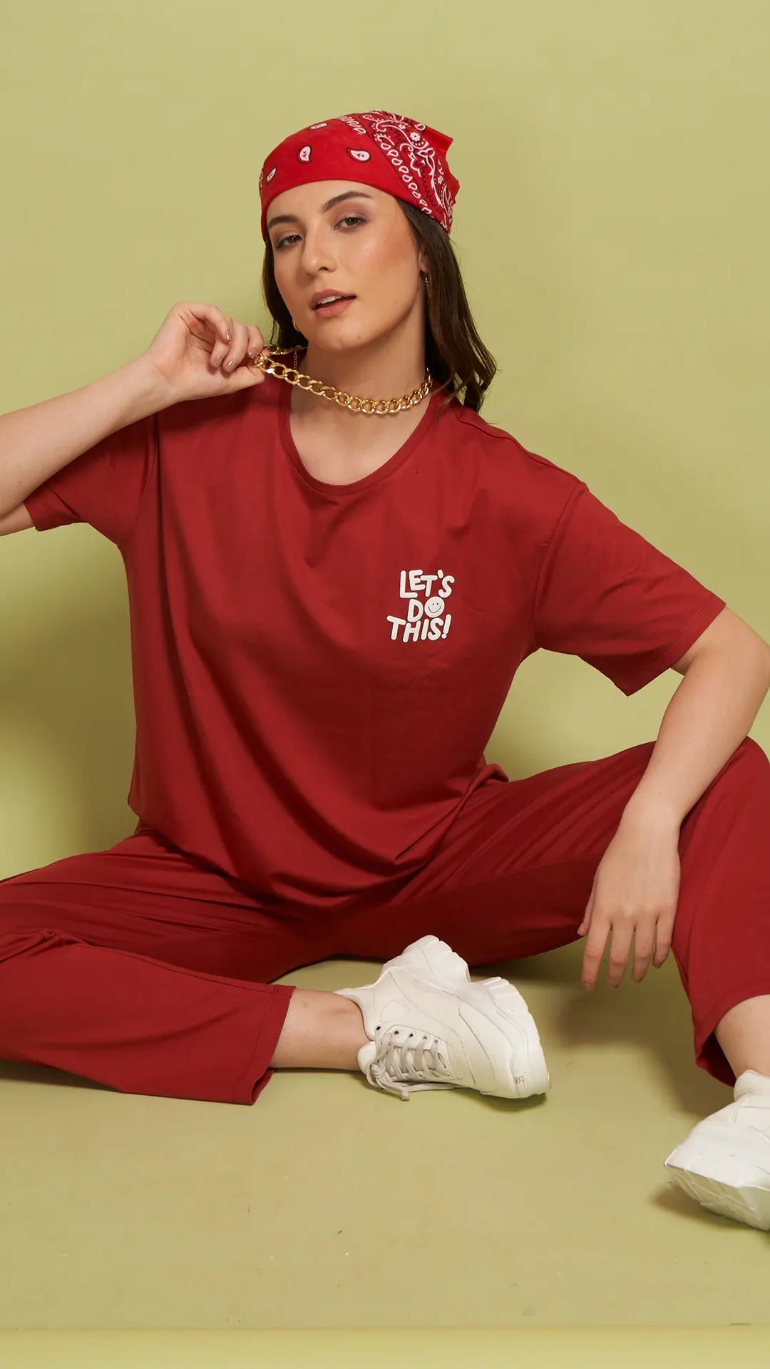 Lunica Women's Printed Sinker Nightsuit Set , Regular Fit Loungewear , Ideal for Women , Lounge Wear Nightdress Pyjama Set Sleepwear , Red Printed Half Sleeves Round Neck