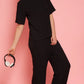 Lunica Women's Printed Sinker Nightsuit Set , Regular Fit Loungewear , Ideal for Women , Lounge Wear Nightdress Pyjama Set Sleepwear , Black Printed Half Sleeves Round Neck
