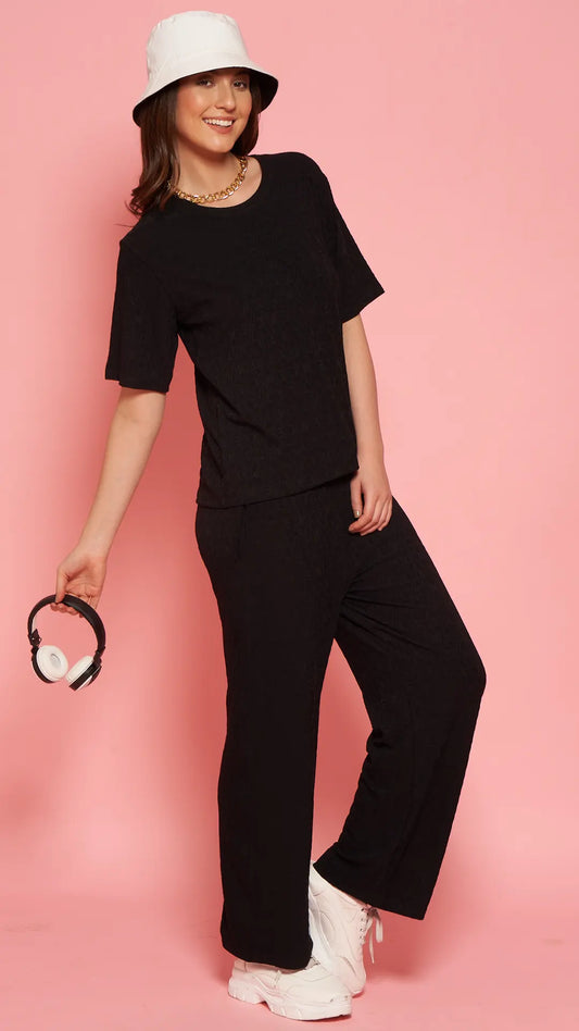 Lunica Women's Printed Sinker Nightsuit Set , Regular Fit Loungewear , Ideal for Women , Lounge Wear Nightdress Pyjama Set Sleepwear , Black Printed Half Sleeves Round Neck