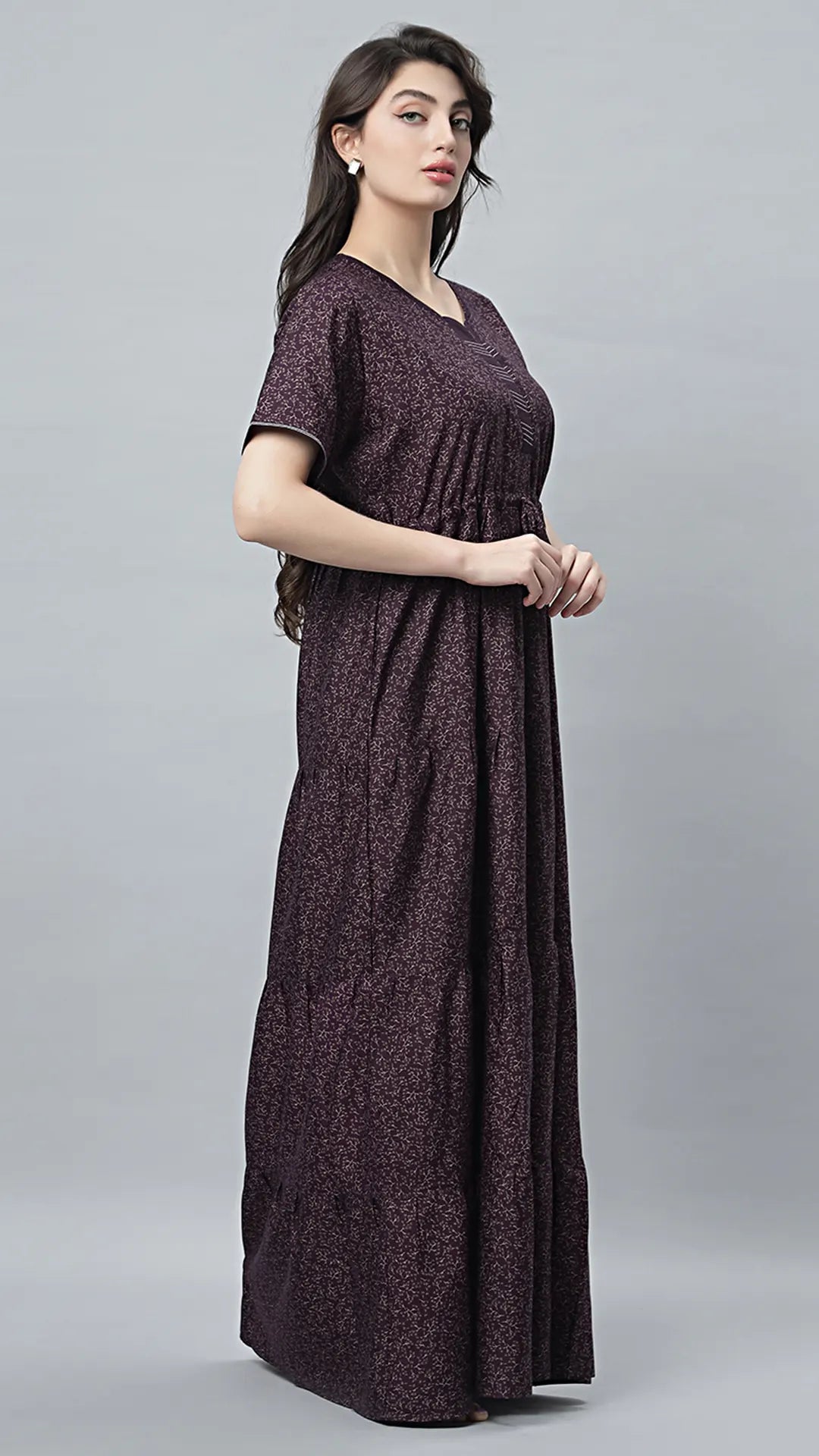 Sukanya Comfortable Women's Full Length Cotton Blend Half Sleeves Nighty, Blue, coffee & Wine, Soft and Elegant Print Sleepwear