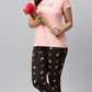 Sukanya Women's Printed Lounge Wear Top & Pyjama Set - Pink, Regular Fit, Ideal for Women's, Lounge Wear, Sinker Fabric, Half Sleeve, Round Neck