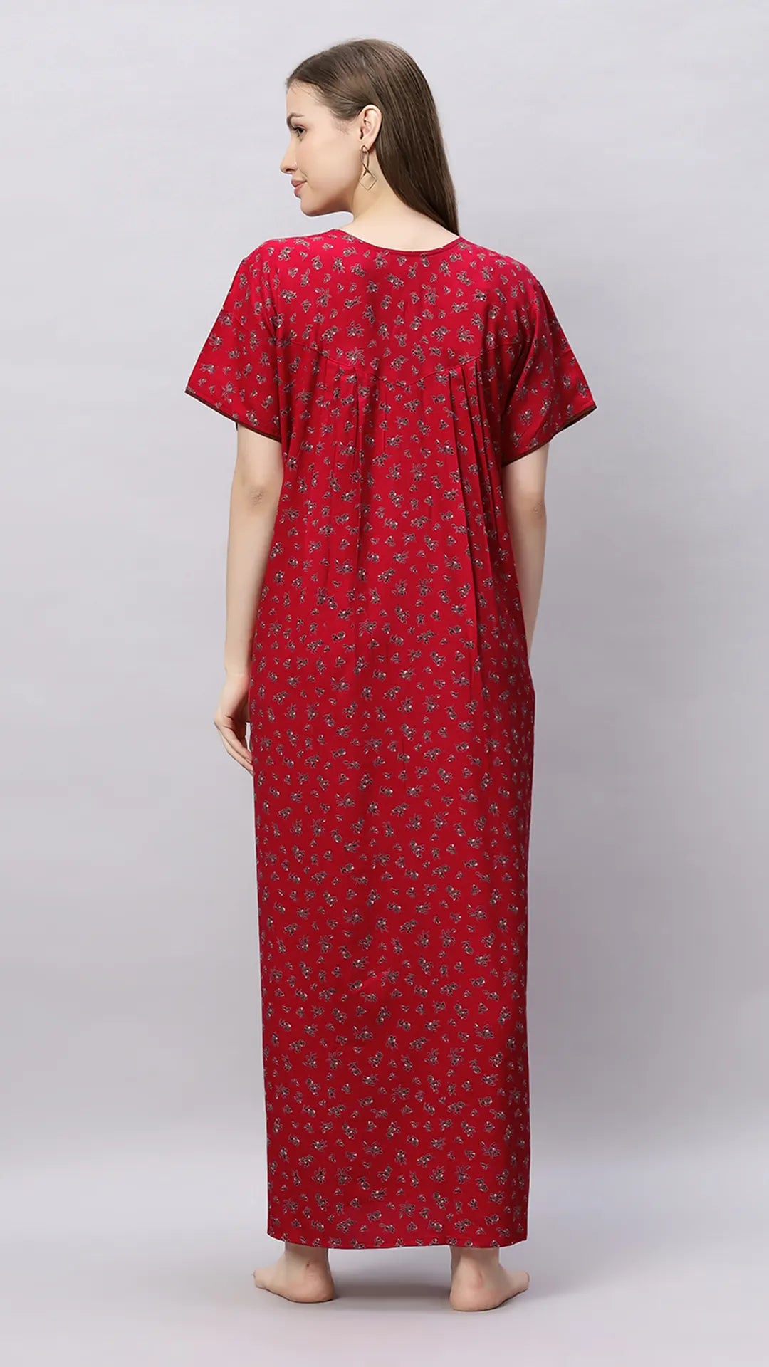 Sukanya Comfortable Women's Full Length Cotton Blend Half Sleeves Nighty, Soft and Elegant Print Sleepwear
