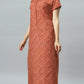 Sukanya Women's Printed Poly Cotton Lounge Wear Gown - Brown, Regular Fit, Ideal For: Women's, Occasion: Lounge Wear, Sleeve Type: Half Sleeves, Collar Type: V-neck