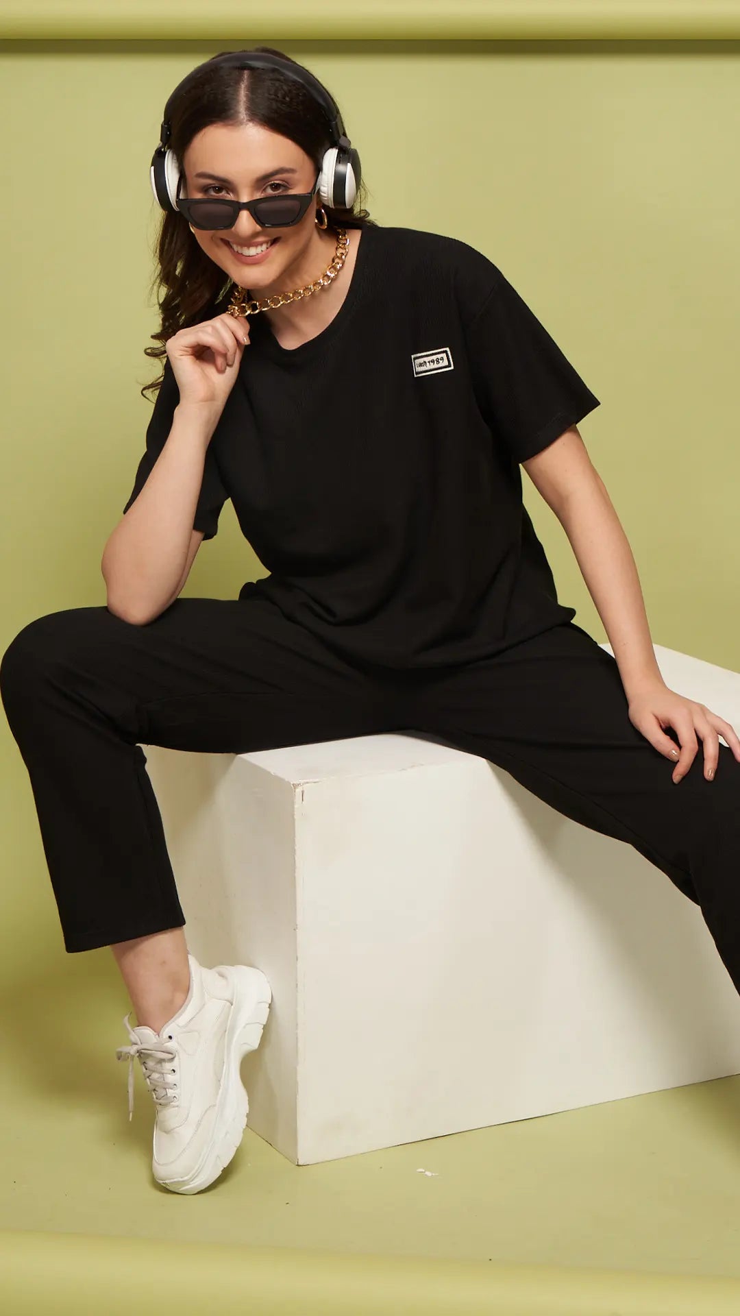 Lunica Women's Printed Sinker Nightsuit Set , Regular Fit Loungewear , Ideal for Women , Lounge Wear Nightdress Pyjama Set Sleepwear, Black Printed Half Sleeves Round Neck