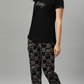 Sukanya Women's Printed Sinker Nightsuit Set | Regular Fit Loungewear | Ideal for Women | Lounge Wear Nightdress Pyjama Set Sleepwear | Black Printed Half Sleeves Collar Neck