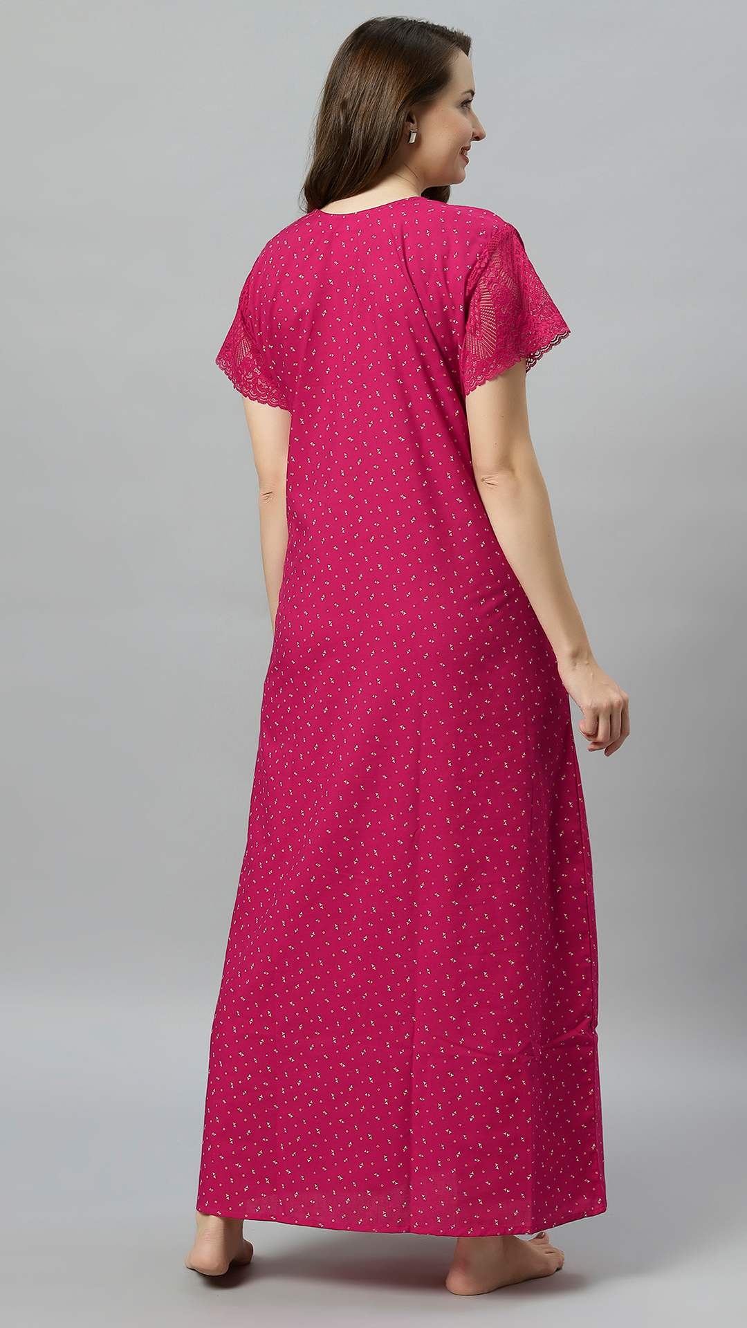 Sukanya Women's Embroidered Poly Cotton Lounge Wear Gown -  Regular Fit, Ideal For Women's, Lounge Wear, Half Sleeves, Round Neck