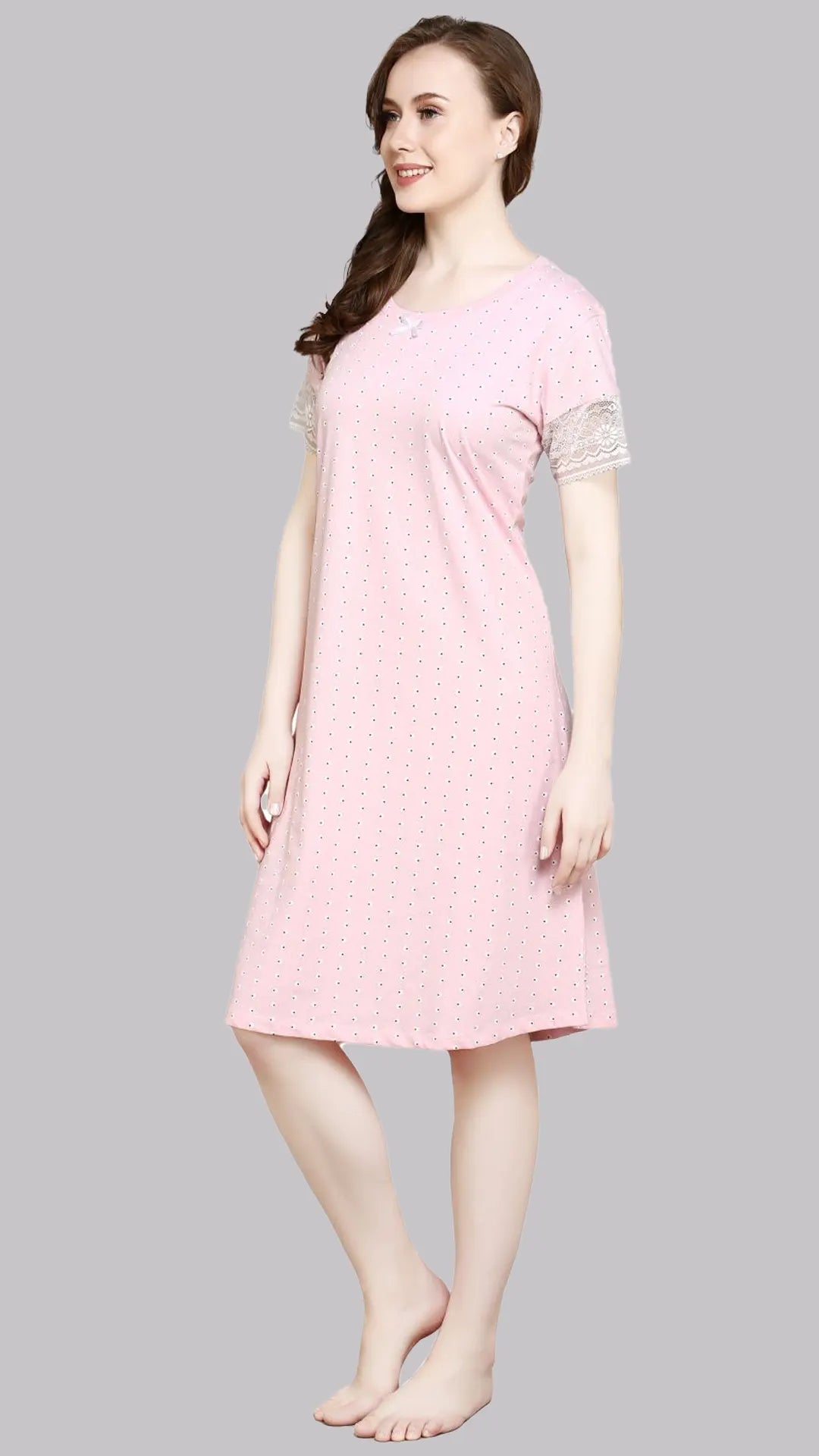 Sukanya  Women's Printed Lounge Wear Gown - Pink, Regular Fit, Ideal for Women's, Sinker Fabric, Half Sleeves, Round Neck