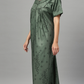 Sukanya Women's Floral Print Lounge Wear Gown - Polly Cotton, Regular Fit, Half Sleeves, Round Neck, Green, Yellow & Rust