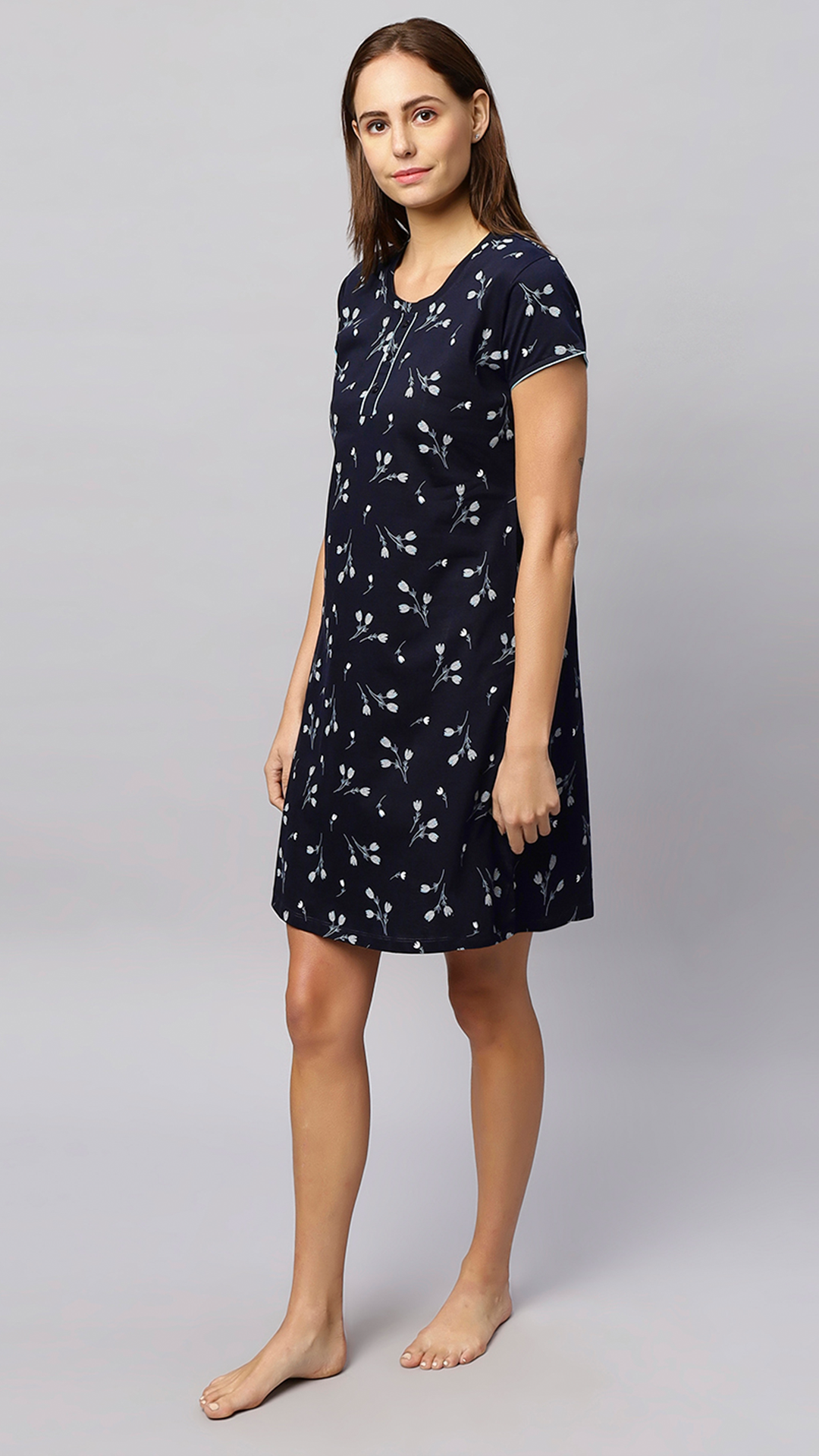 Sukanya Women's Printed Lounge Wear Gown - Black, Regular Fit, Ideal For Women's, Sinker Fabric, Half Sleeves, Round Neck