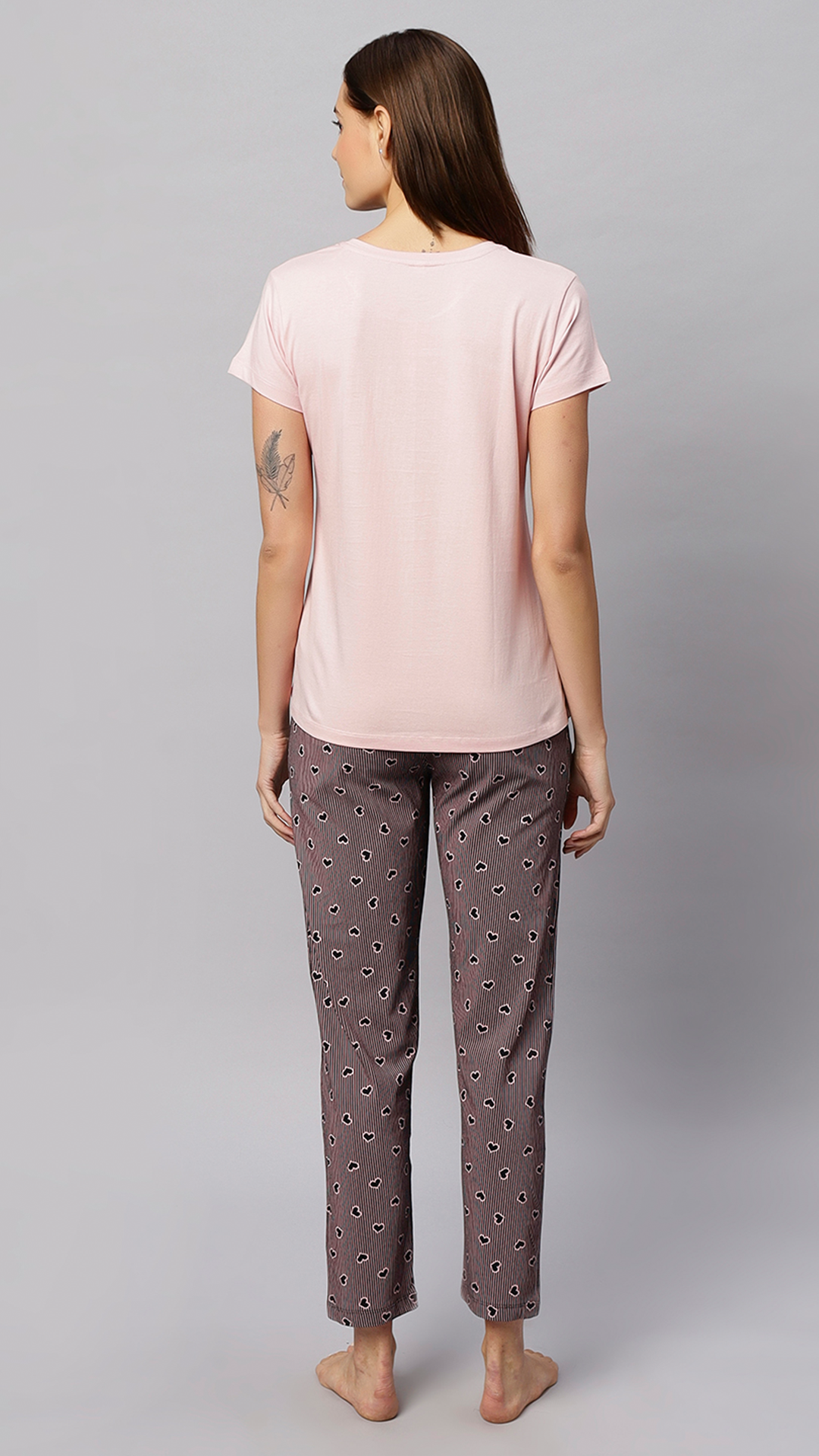 Sukanya Women's Printed Lounge Wear Top & Pyjama Set  Regular Fit, Ideal for Women's, Lounge Wear, Sinker Fabric, Half Sleeve, Round Neck, Light Pink