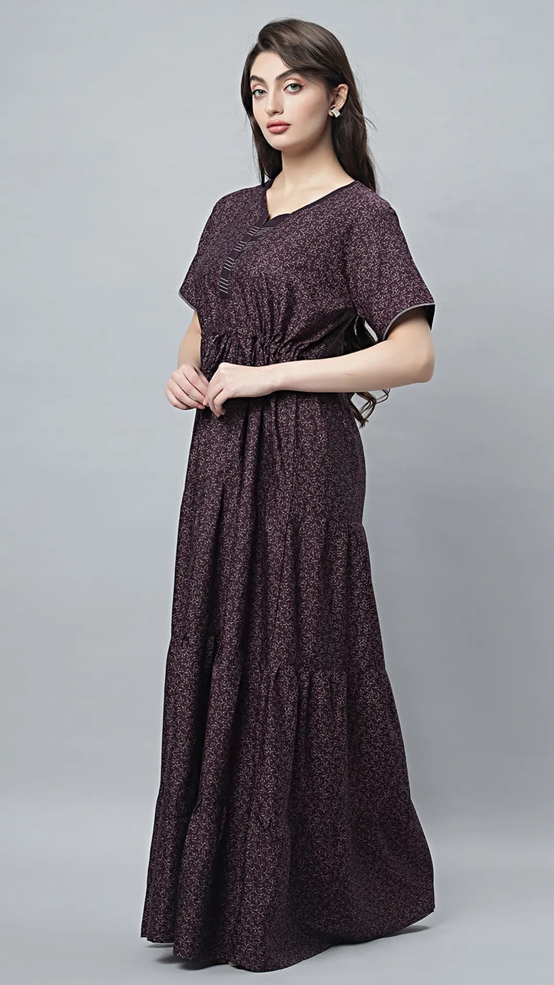Sukanya Comfortable Women's Full Length Cotton Blend Half Sleeves Nighty, Blue, coffee & Wine, Soft and Elegant Print Sleepwear