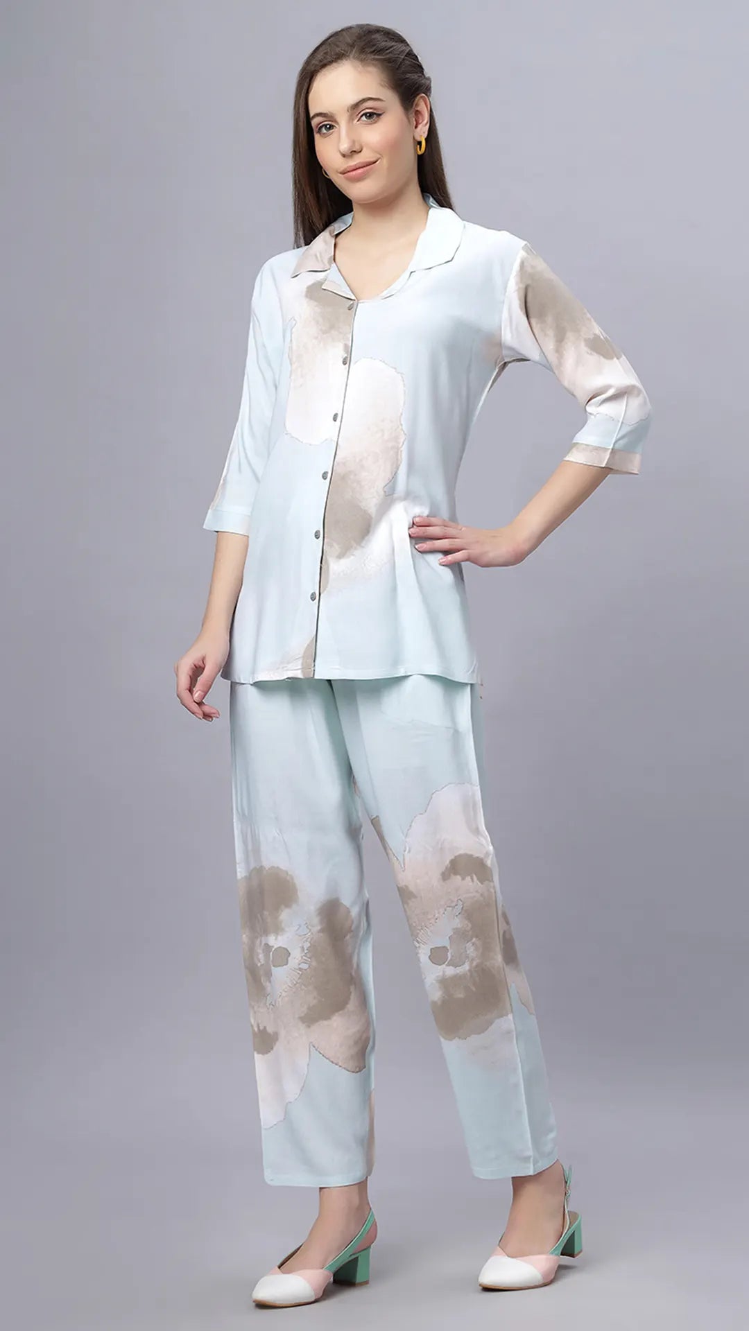 Sukanya Comfortable Women's Cotton Blend Half Sleeves Night Suit, Sky Blue, Soft and Elegant Print Sleepwear