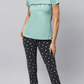 Sukanya Women's Printed Top & Pyjama Set - Pista, Regular Fit, Ideal For Lounge Wear, Sinker Fabric, Half Sleeve, Round Neck