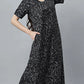 Sukanya Women's Black Cotton Blend Printed Nighty - Half Sleeves, Round Neck, Long