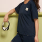 Lunica Women's Printed Sinker Nightsuit Set , Regular Fit Loungewear , Ideal for Women ,  Lounge Wear Nightdress Bermuda Set Sleepwear , Ink Blue Printed Half Sleeves Round Neck