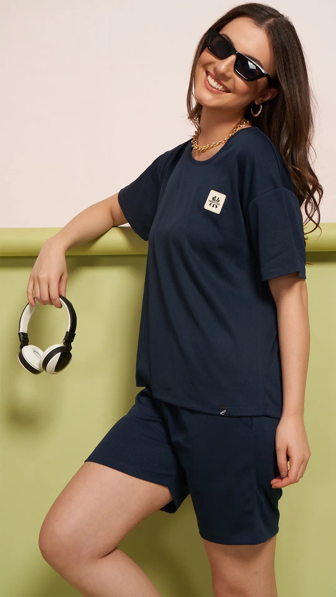 Lunica Women's Printed Sinker Nightsuit Set , Regular Fit Loungewear , Ideal for Women ,  Lounge Wear Nightdress Bermuda Set Sleepwear , Ink Blue Printed Half Sleeves Round Neck