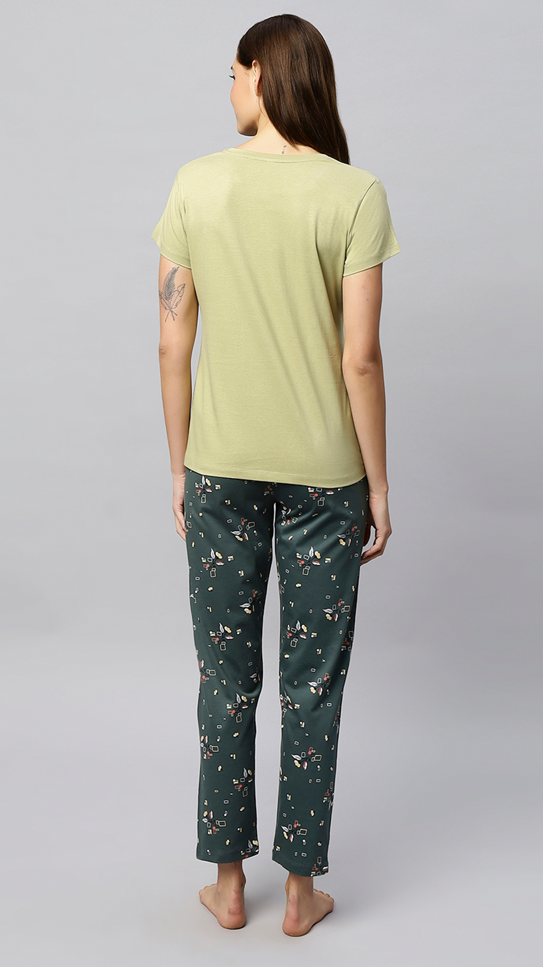 Sukanya Women's Printed Top & Pyjama Set, Regular Fit, Ideal For Lounge Wear, Pista, Sinker Fabric, Half Sleeve, Round Neck