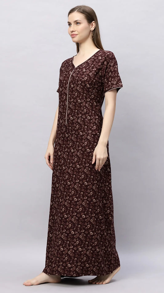 Sukanya Women's Floral Lounge Wear Gown,  Regular Fit, Women's Ideal, Lounge Wear, Half Sleeves, Floral Pattern, Round Neck