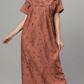 Sukanya Women's Floral Print Lounge Wear Gown - Polly Cotton, Regular Fit, Half Sleeves, Round Neck, Green, Yellow & Rust