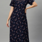 Sukanya Women's Leaf Print Lounge Wear Gown -VISCOSE POLYSTER, Regular Fit, Half Sleeves, Round Neck
