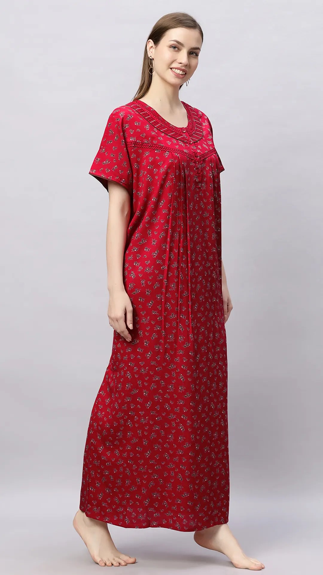 Sukanya Comfortable Women's Full Length Cotton Blend Half Sleeves Nighty, Soft and Elegant Print Sleepwear