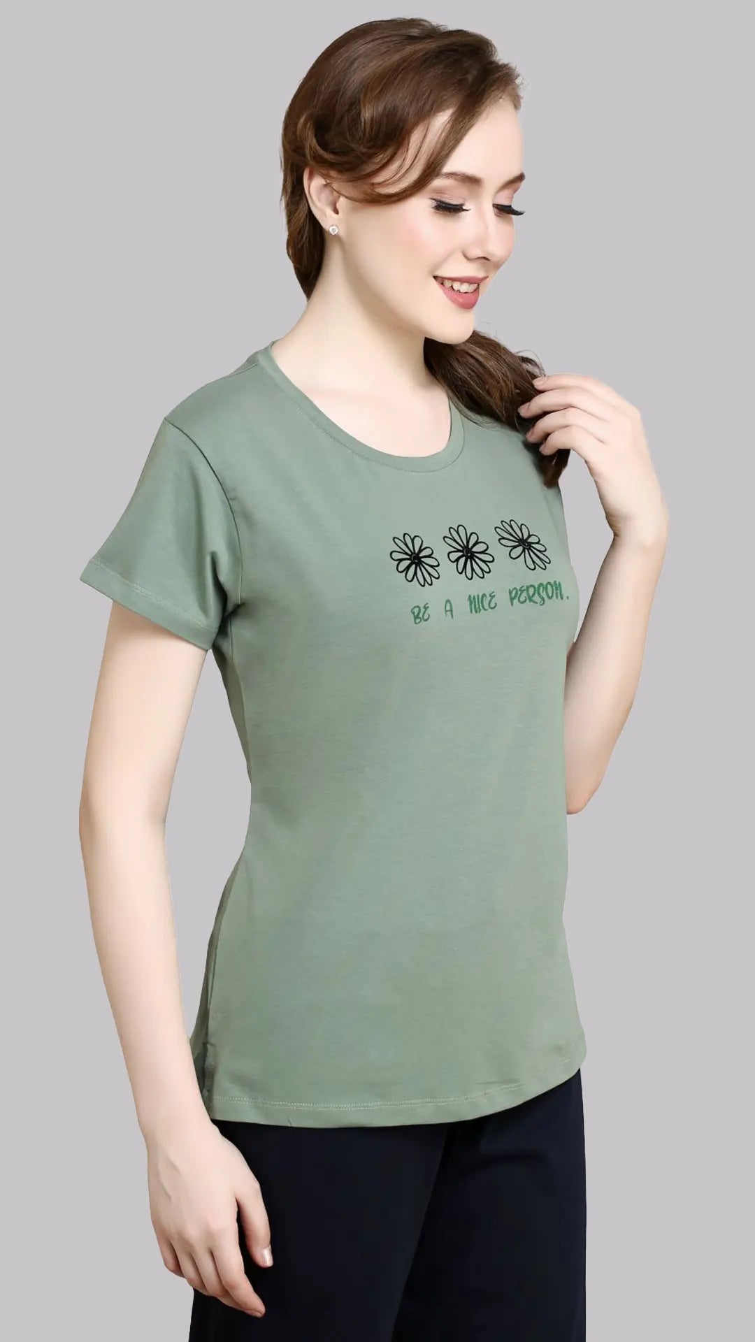 Lunica Women's  Lounge Wear  Seprate Top  - Green , Cotton Lycra, Regular Fit, Ideal For Women's, Lounge Wear, Half Sleeve, Round Neck