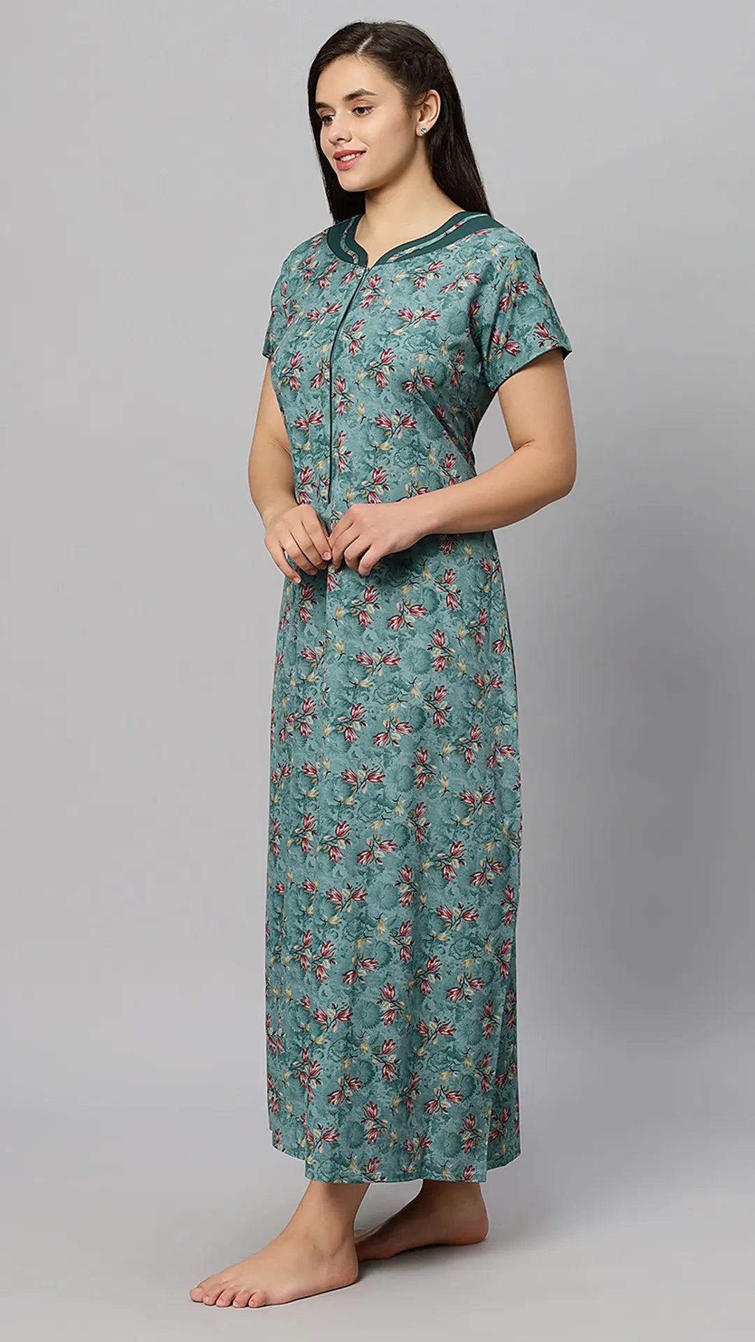 Sukanya Women's Blue Formal Lounge Wear Dress - Poly Cotton, Long, Half Sleeves