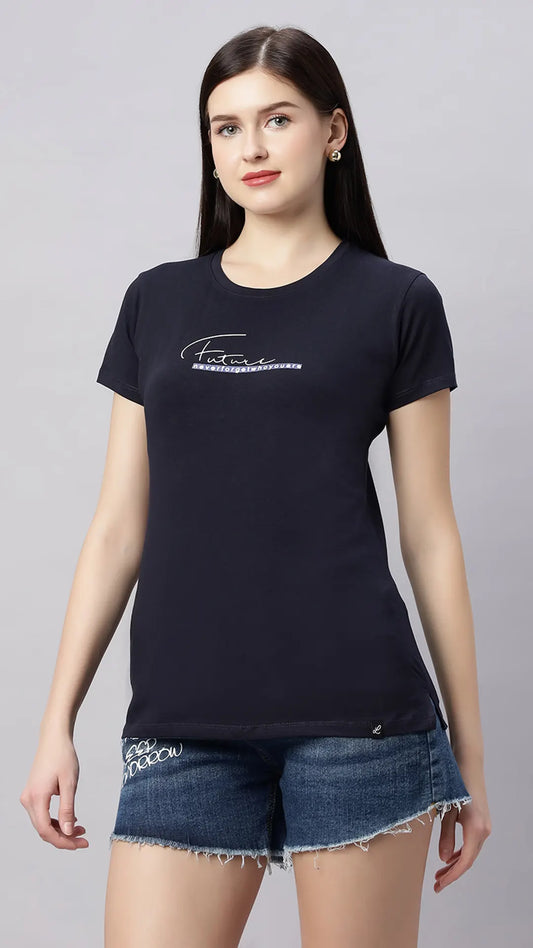 Lunica Women's  Lounge Wear  Seprate Top  - Navy , Looper Lycra, Regular Fit, Ideal For Women's, Lounge Wear, Half Sleeve, Round Neck