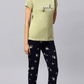 Sukanya Women's Printed Top & Pyjama Set, Pista, Regular Fit, Ideal For Lounge Wear, Sinker Fabric, Half Sleeve, Round Neck