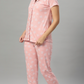 Sukanya Women's Pink Printed Night Suit Set | Regular Fit Lounge Wear Sinker Pyjama Set Sleepwear Nightwear Loungewear | Half Sleeves Round Neck Nightdress for Women's