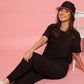 Lunica Women's Printed Sinker Nightsuit Set , Regular Fit Loungewear , Ideal for Women , Lounge Wear Nightdress Pyjama Set Sleepwear , Black Printed Half Sleeves Round Neck