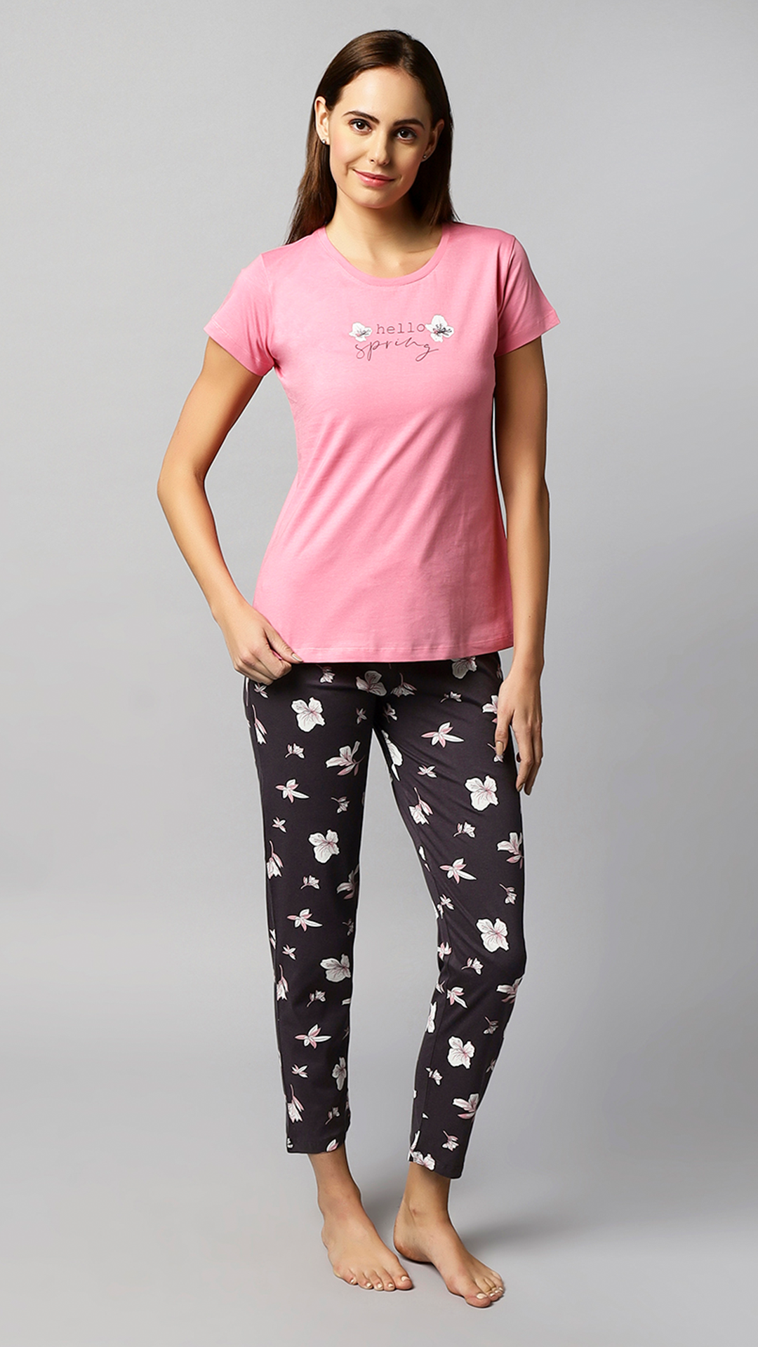 Sukanya Women's Printed Lounge Wear Top & Payjama Set - Pink, Sinker Fabric, Regular Fit, Ideal for Women's, Lounge Wear, Half Sleeve, Round Neck