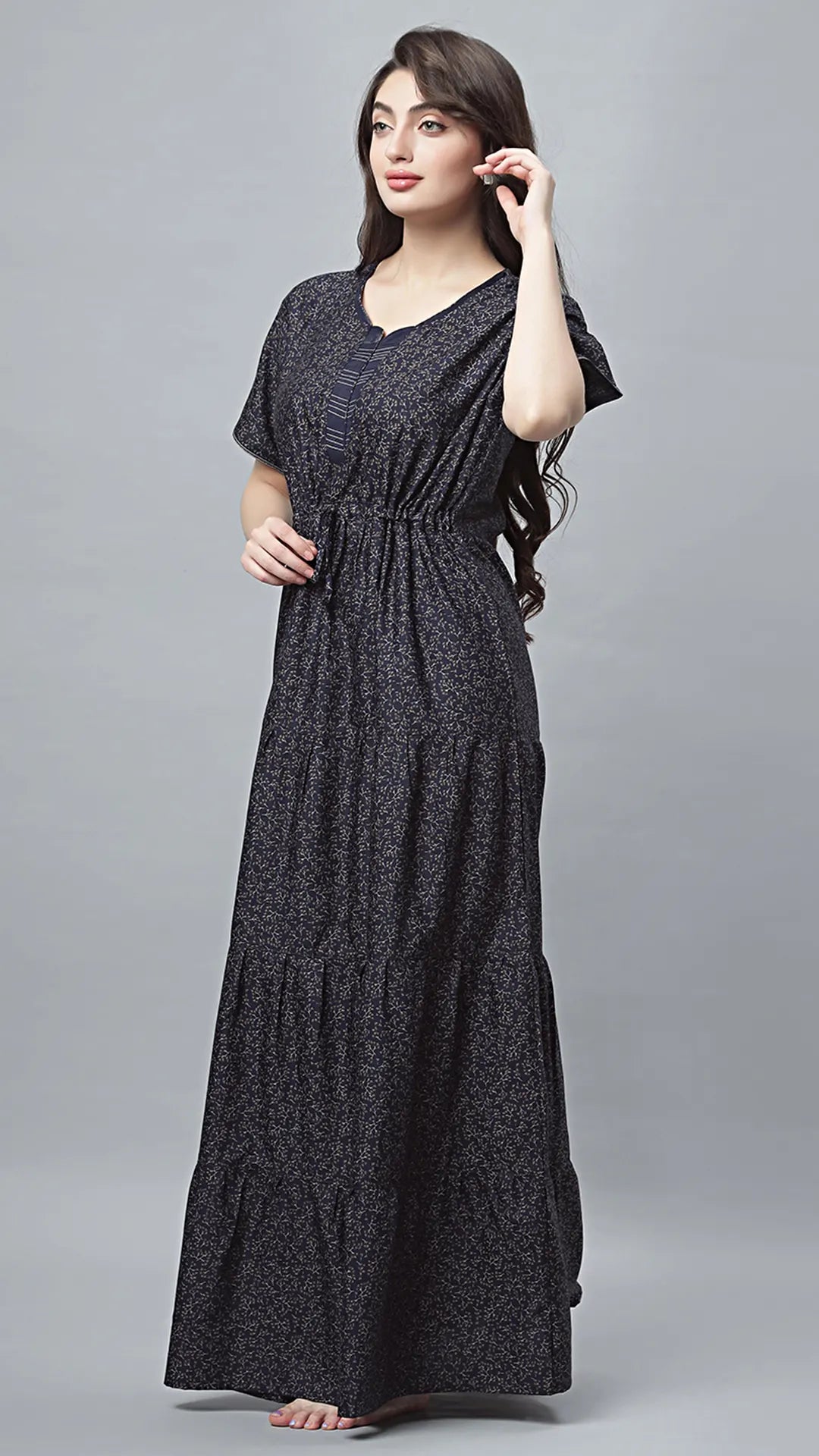 Sukanya Comfortable Women's Full Length Cotton Blend Half Sleeves Nighty, Blue, coffee & Wine, Soft and Elegant Print Sleepwear