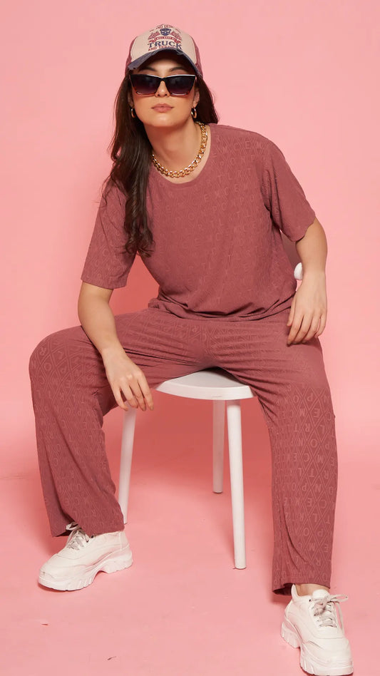 Lunica Women's Printed Sinker Nightsuit Set , Regular Fit Loungewear , Ideal for Women , Lounge Wear Nightdress Pyjama Set Sleepwear , Mauve Printed Half Sleeves Round Neck