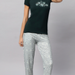 Sukanya Women's Printed Lounge Wear Top & Pyjama Set - Dark Green, Regular Fit, Sinker Fabric, Half Sleeve, Round Neck