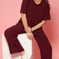 Lunica Women's Printed Sinker Nightsuit Set , Regular Fit Loungewear , Ideal for Women , Lounge Wear Nightdress Pyjama Set Sleepwear , Wine Printed Half Sleeves Round Neck