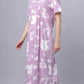 Sukanya Comfortable Women's Full Length Cotton Blend Half Sleeves Nighty, Khakhi, Green & Purple Soft and Elegant Print Sleepwear