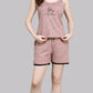 Sukanya  Women's Printed Cotton Lycra Bermuda Set | Regular Fit Loungewear | Ideal for Women | Lounge Wear Nightdress Bermuda Set Sleepwear | Mauve Printed Half Sleeves Round Neck