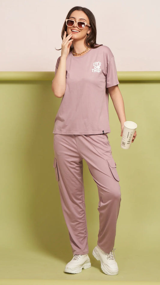 Lunica Women's Printed Sinker Nightsuit Set , Regular Fit Loungewear , Ideal for Women , Lounge Wear Nightdress Pyjama Set Sleepwear , Pink Printed Half Sleeves Round Neck