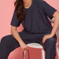 Lunica Women's Printed Sinker Nightsuit Set , Regular Fit Loungewear , Ideal for Women , Lounge Wear Nightdress Pyjama Set Sleepwear , Grey Printed Half Sleeves Round Neck