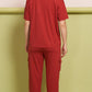 Lunica Women's Printed Sinker Nightsuit Set , Regular Fit Loungewear , Ideal for Women , Lounge Wear Nightdress Pyjama Set Sleepwear , Red Printed Half Sleeves Round Neck