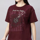 Lunica Women's  Lounge Wear  Seprate Top  - Wine , Looper Lycra, Regular Fit, Ideal For Women's, Lounge Wear, Half Sleeve, Round Neck