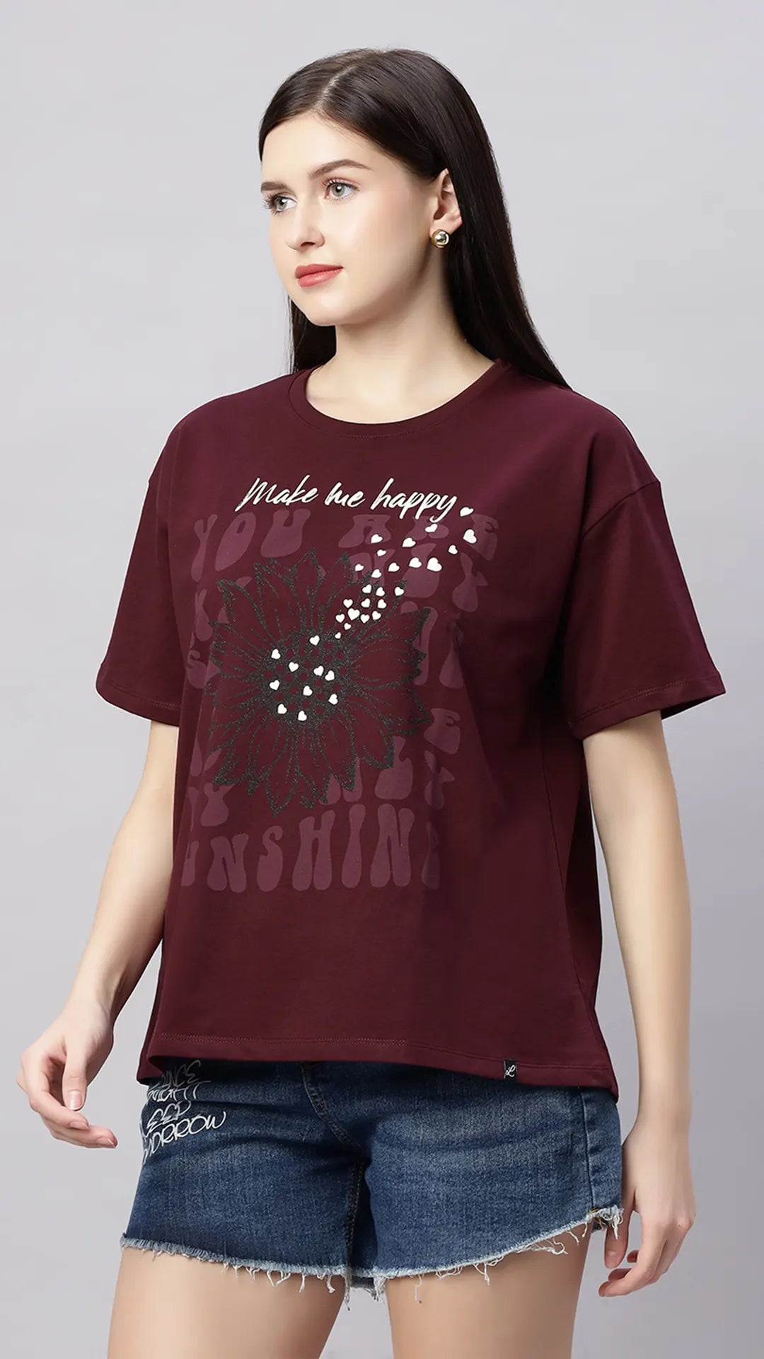 Lunica Women's  Lounge Wear  Seprate Top  - Wine , Looper Lycra, Regular Fit, Ideal For Women's, Lounge Wear, Half Sleeve, Round Neck