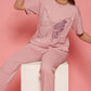 Lunica Women's Printed Sinker Nightsuit Set , Regular Fit Loungewear , Ideal for Women , Lounge Wear Nightdress Pyjama Set Sleepwear , Lilac Printed Half Sleeves Round Neck