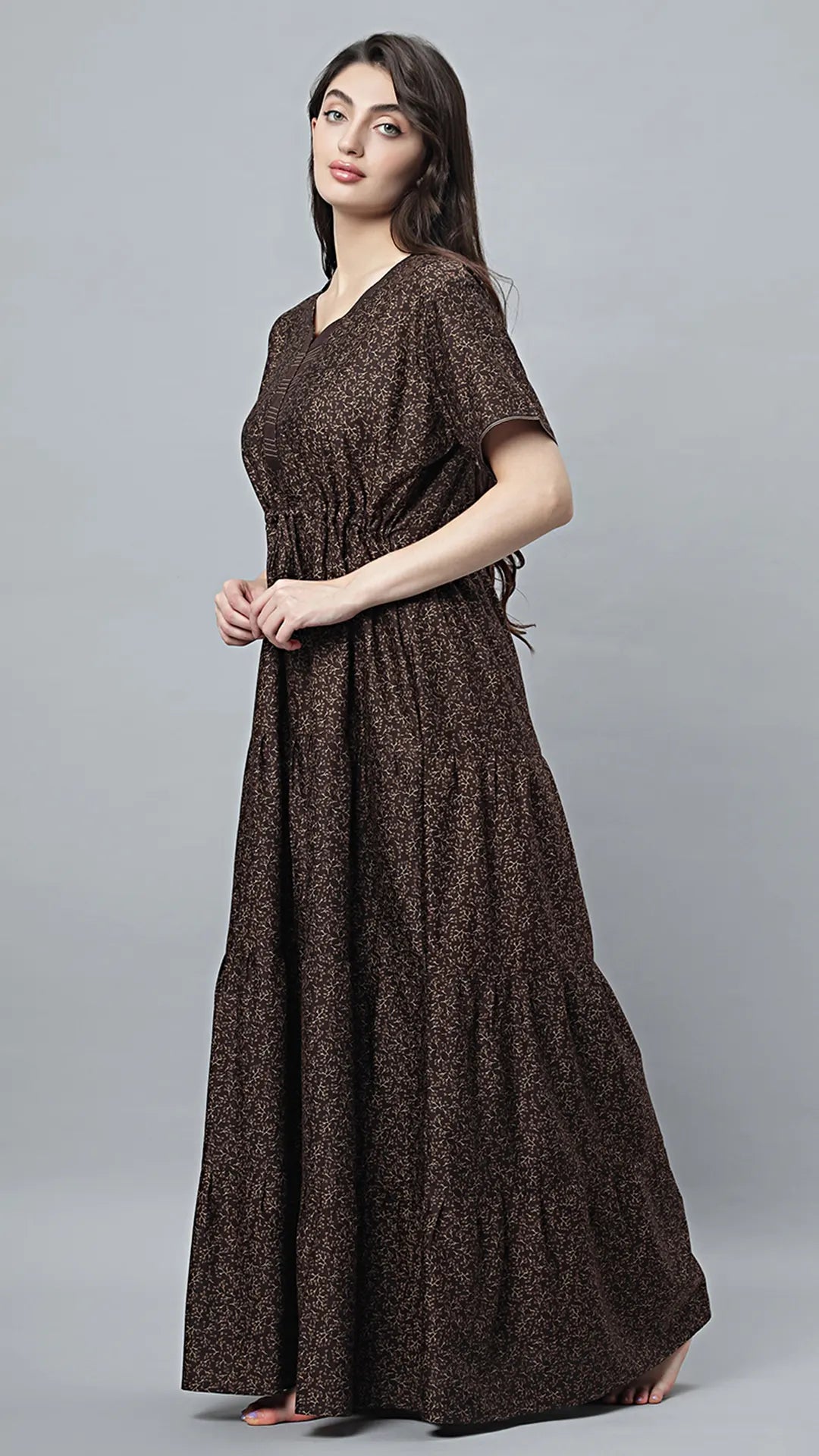 Sukanya Comfortable Women's Full Length Cotton Blend Half Sleeves Nighty, Blue, coffee & Wine, Soft and Elegant Print Sleepwear