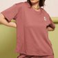 Lunica Women's Printed Sinker Nightsuit Set , Regular Fit Loungewear , Ideal for Women , Lounge Wear Nightdress Bermuda Set Sleepwear , Peach Printed Half Sleeves Round Neck