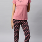 Sukanya Women's Printed Lounge Wear Top & Pyjama Set - Light Pink, Regular Fit, Ideal for Women's, Lounge Wear, Sinker Fabric, Half Sleeve, Round Neck
