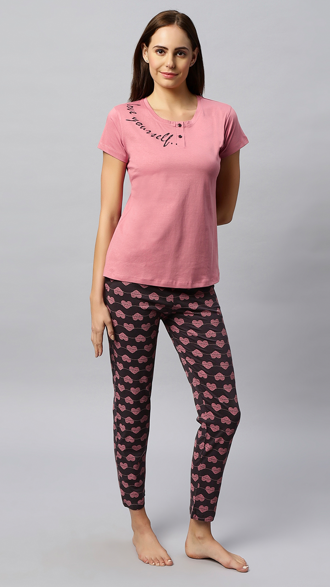 Sukanya Women's Printed Lounge Wear Top & Pyjama Set - Light Pink, Regular Fit, Ideal for Women's, Lounge Wear, Sinker Fabric, Half Sleeve, Round Neck