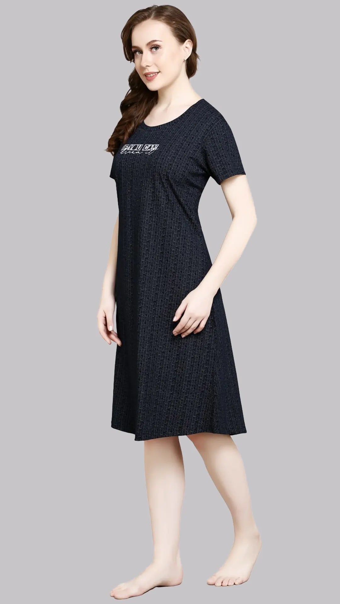 Sukanya  Women's Printed Lounge Wear Gown - Navy, Regular Fit, Ideal for Women's, Sinker Fabric, Half Sleeves, Round Neck
