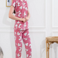 Rose Pink Printed Half Sleeves Round Neck